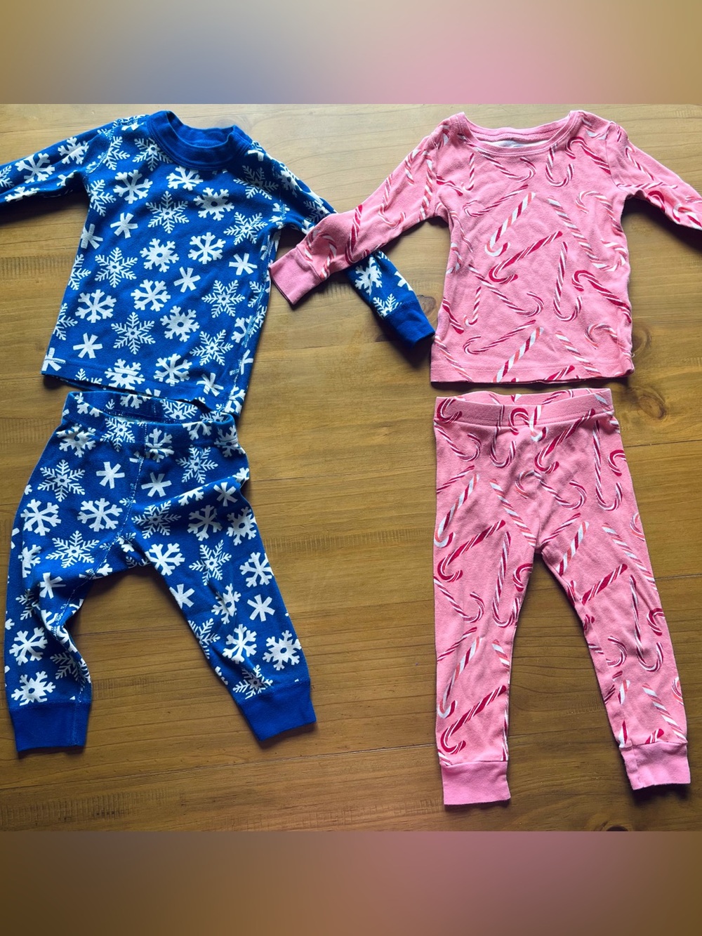 2T Girls Holiday Pajama Lot - Blue Snowflakes & Pink Candy Canes
